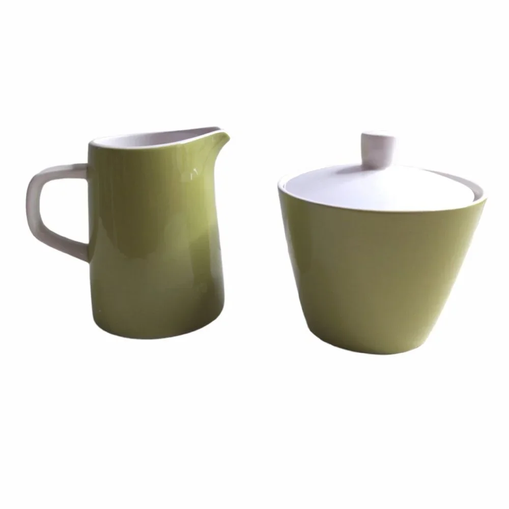 Vintage Mid Century Mikasa Green Cera Stone Creamer & Sugar Bowl 3996 Japan